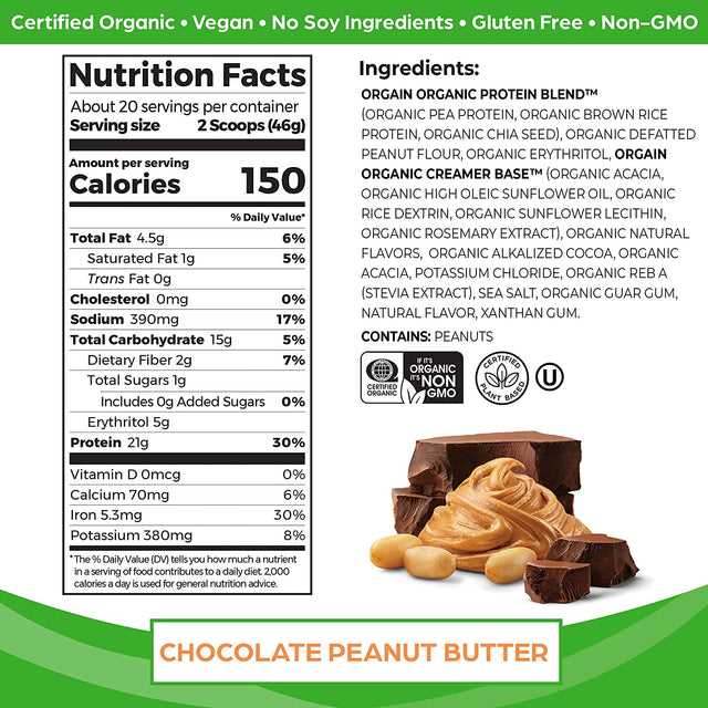 Orgain Organic Vegan Protein Powder, Chocolate Peanut Butter (2.03 Pound) and Creamy Chocolate Fudge (2.03 Lb)