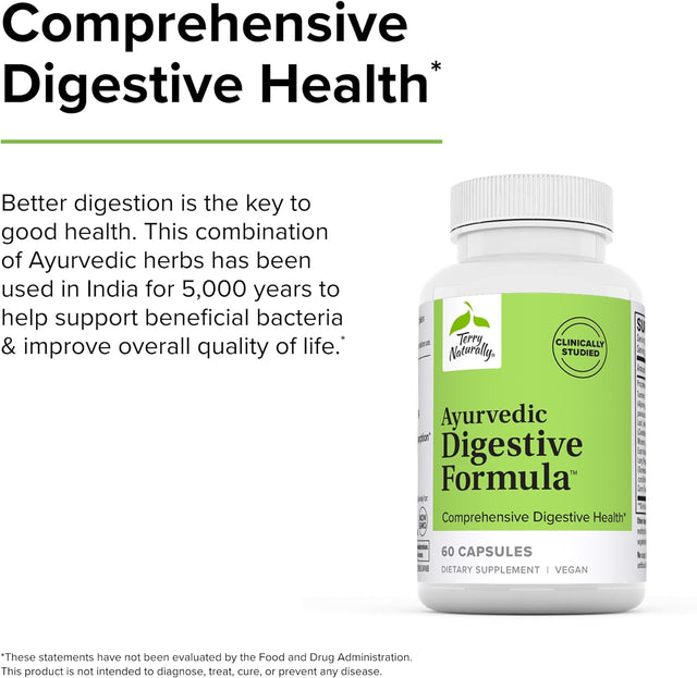 Terry Naturally Ayurvedic Digestive Formula - 60 Capsules - Promotes Bowel Regularity, Gut Microflora & Nutrient Absorption - Non-Gmo, Vegan, Gluten Free - 30 Servings