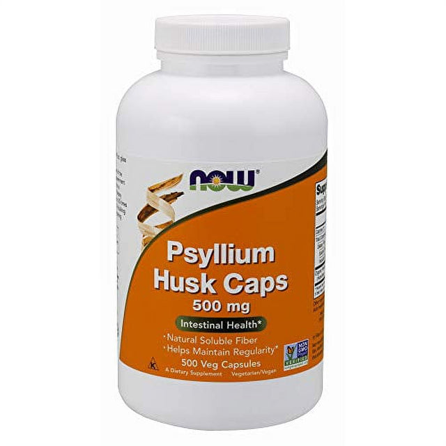 NOW Supplements, Psyllium Husk Caps 500 Mg, Non-Gmo Project Verified, Natural Soluble Fiber, Intestinal Health*, 500 Veg Capsules