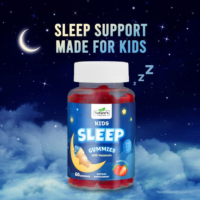 Nature'S Choice Kids Melatonin 1Mg Gummy, 100% Drug-Free & Effective Sleep Supplement Gummies for Children Ages 3 and Up, Chewable Supplement for Restful Sleep, Natural Berry-Flavored - 60 Gummies