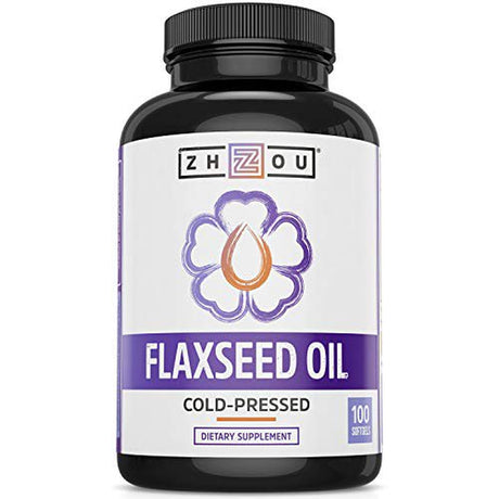 Zhou Flaxseed Oil 1000 Mg | Supports Heart Health and Healthy Hair, Skin & Nails | Essential Omega 3,6, 9 Fatty Acids | 100 Count