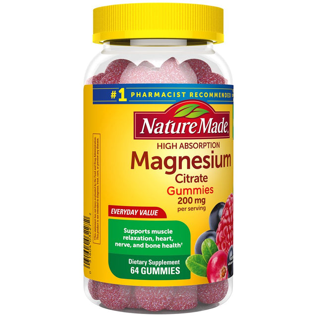 Nature Made High Absorption Magnesium Citrate 200 Mg per Serving Gummies, 64 Count