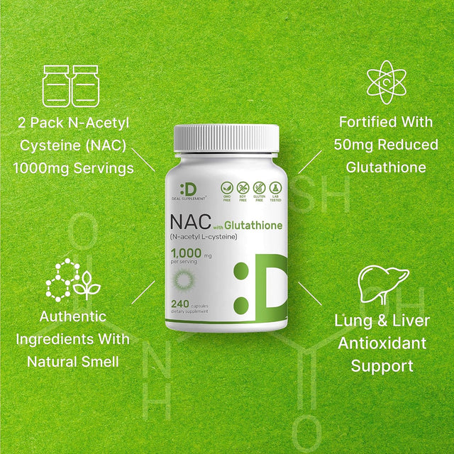 Eagleshine Vitamins 2 Pack NAC Supplement (N-Acetyl Cysteine) 1,000Mg per Serving with Reduced Glutathione, 480 Total Capsules – Antioxidant Support for Immune Health, Lung, & Liver Function