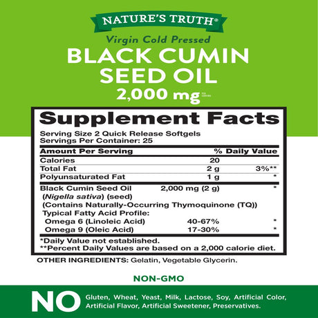 Black Cumin Seed Oil 2000 Mg | 50 Softgel Capsules | Cold Pressed Pills | Non-Gmo, Gluten Free | by Nature'S Truth