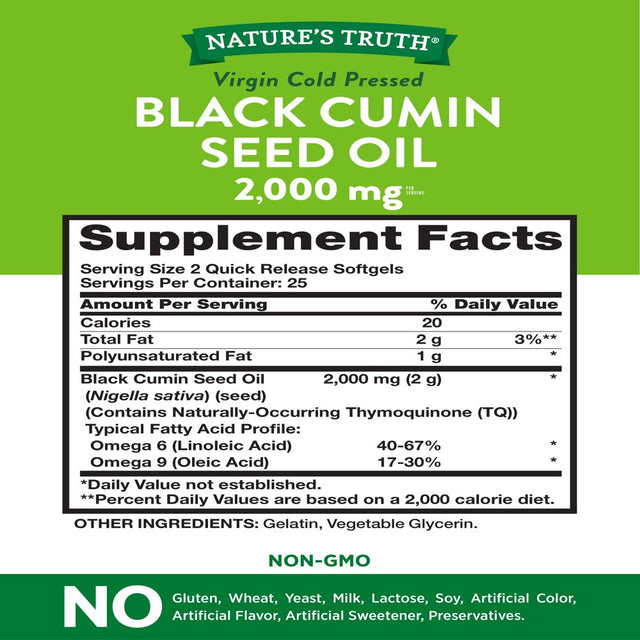 Black Cumin Seed Oil 2000 Mg | 50 Softgel Capsules | Cold Pressed Pills | Non-Gmo, Gluten Free | by Nature'S Truth