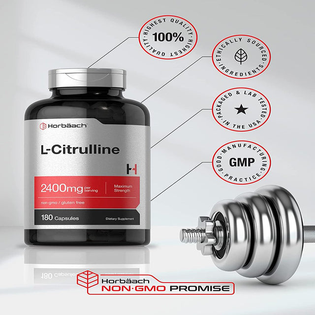 L Citrulline 2400 Mg per Serving | 180 Capsules | Maximum Strength, Free Form Amino Acid | Non-Gmo, Gluten Free L-Citrulline Supplement | by Horbaach