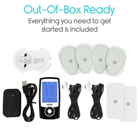 Vive Stim Machine TENS Unit - Electrotherapy Muscle Stimulator with Electrode Pads - Neurostimulation EKG Pulse Massager for Neuropathy, Back Pain Relief, Sciatica, Diabetic Nerve - OTC Rechargeable