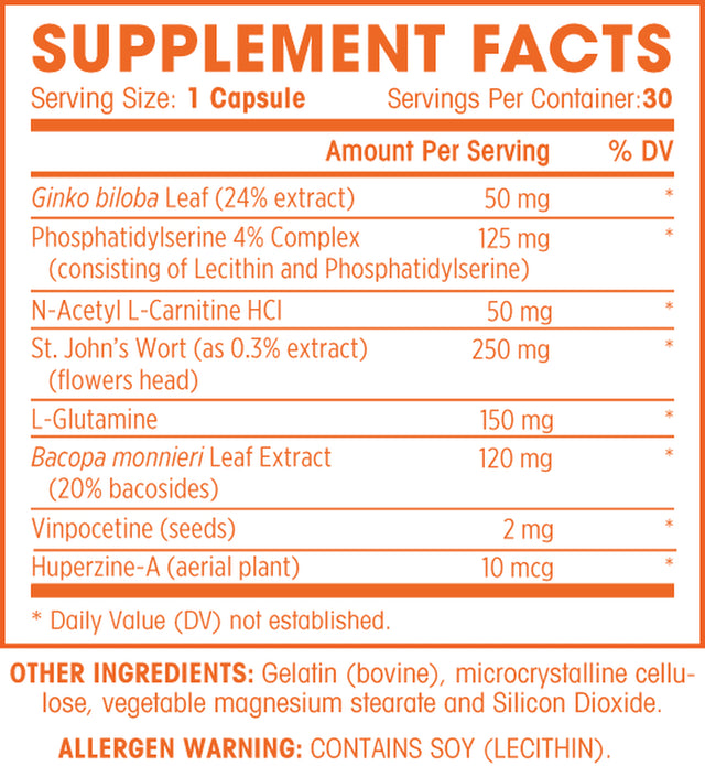 Brain Booster - Natural Cognitive Enhancer for Increased Focus, Memory and Mental Clarity | Nootropics Brain Supplement | DMAE, Rhodiola Rosea Extract, Bacopa Monnieri, Ginkgo Biloba