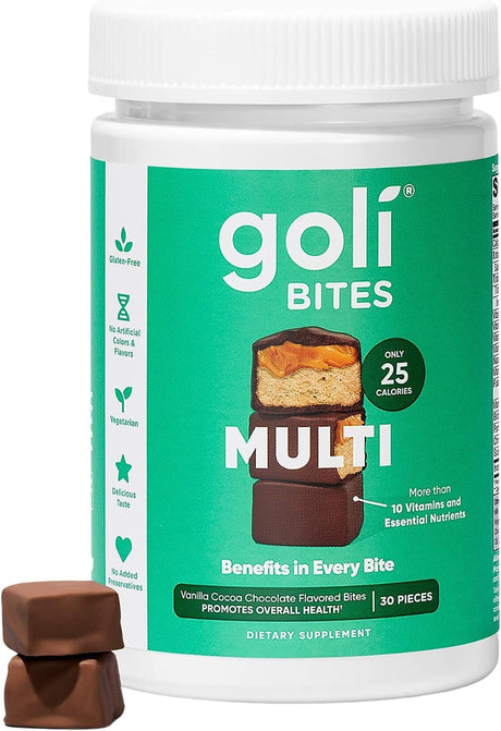 Goli Nutritional Supplement, Multi Vitamin Chewable Bites - 30 Count - Milk Chocolate Vanilla Cocoa Flavor 10+ Vitamins & Nutrients for Overall Health & Wellbeing, Immune, Nervous System Support