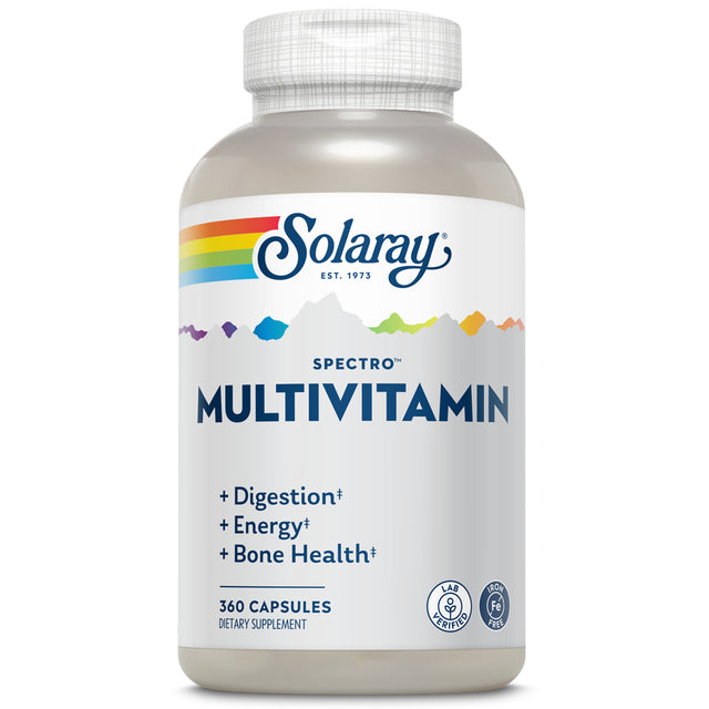 Solaray Spectro Multivitamin, W/ No Iron | Cal/Mag, Energizing Greens & Herbs W/ Digestive Enzymes | 42 Serv | 360 Caps