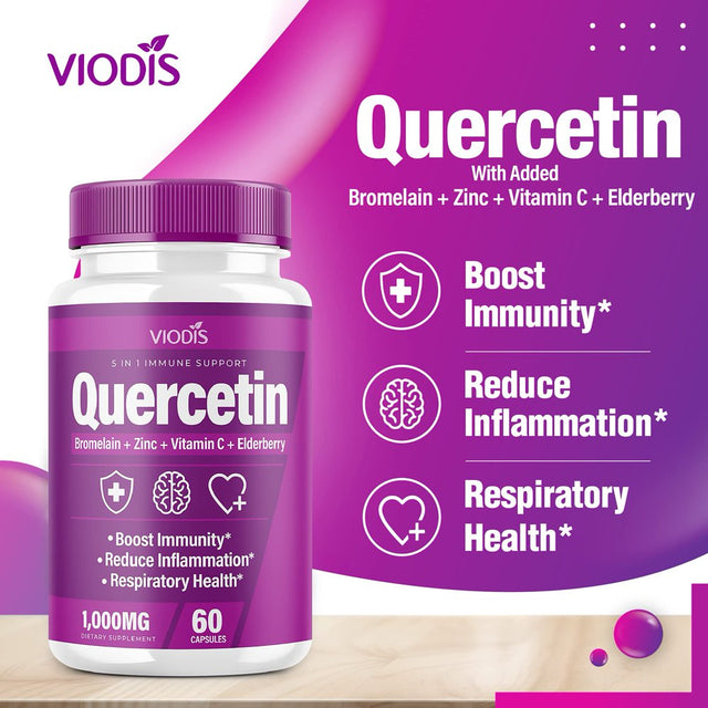 (2 Pack) Quercetin with Bromelain Vitamin C Zinc Elderberry 1000Mg Immune System Booster, Lung Support Supplement for Adults Kids - Immunity Defense (120 Capsules)