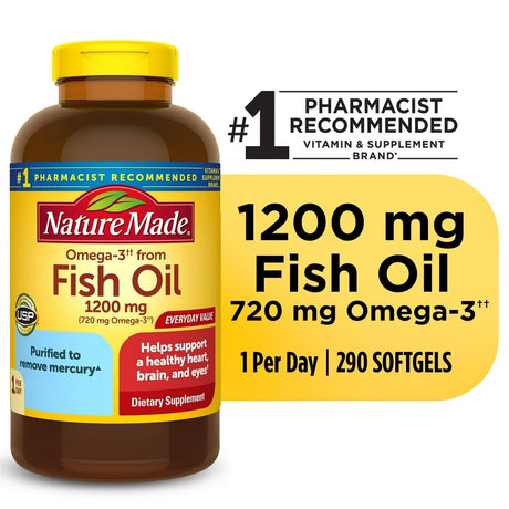 Nature Made Omega 3 Fish Oil 1200Mg One per Day Softgels, Fish Oil Supplements, 290 Count