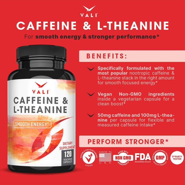 VALI Caffeine & L-Theanine Time Release Caffeine Bundle - Smart Smooth Focused Energy Cognitive Nootropic Supplement and Smart Slow Release Caffeine for Extended Energy, Focus & Alertness