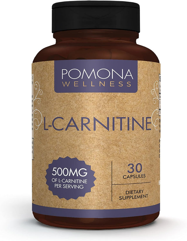 Pomona Wellness L- Carnitine, Helps Boost Metabolism, Supports Cognitive Health Cardiovascular Functions and Metabolic Health, 500Mg per Serving, Non-Gmo, 30 Capsules