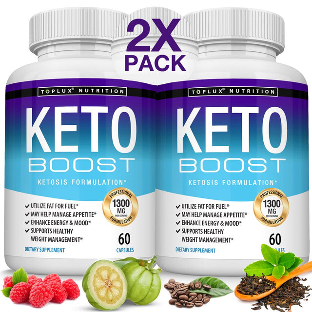 Toplux Keto Boost 1300Mg Keto Diet Pills Ketosis Supplement Support Energy & Focus, Raspberry Ketones 60 Caspules 2X Pack