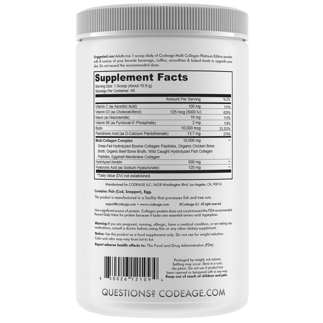 CODEAGE Platinum Multi Collagen Peptides Powder, 45 Servings