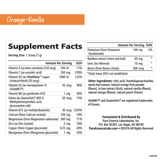 Ionic Fizz Super D-K Calcium plus - Supplement with Magnesium, Zinc, Potassium, and 12 Other Nutrients -Natural Sleep Aid, anti Stress Powder, Strong Bones by Pure Essence - Orange Vanilla - 14.82 Oz