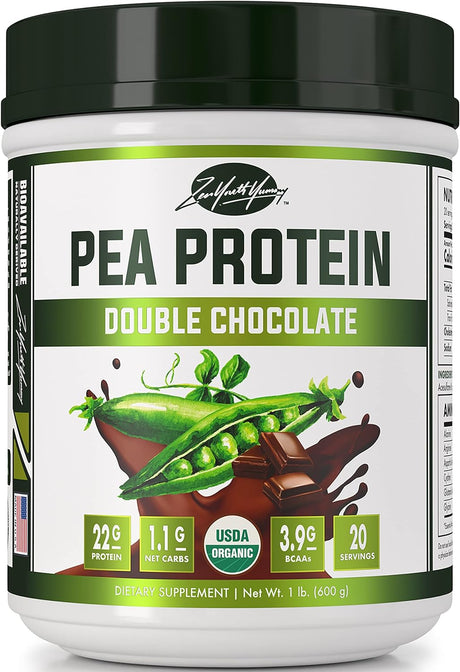 Flavored Organic Hydrolyzed Vegan Pea Protein Powder - All Natural Canada Grown Peas, Easy to Digest, Dairy Free, Gluten Free, Soy Free, Sugar Free, Non-Gmo with BCAA - Chocolate Flavor