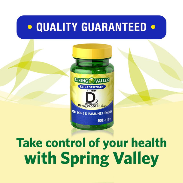 Spring Valley Vitamin D3 Softgels, 5000 IU, 100 Count