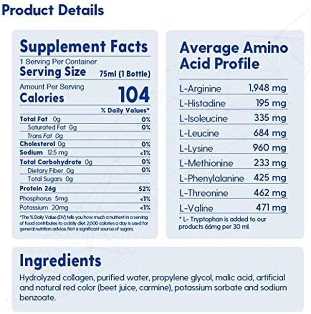 2Go Liquid Hydrolyzed Protein Supports Bones, Muscles and Joint Recovery - 12-Pack No Carbs Predigested Hydrolysate Protein Supplement - Sugar Free Liquid Collagen Drink (Strawberry)