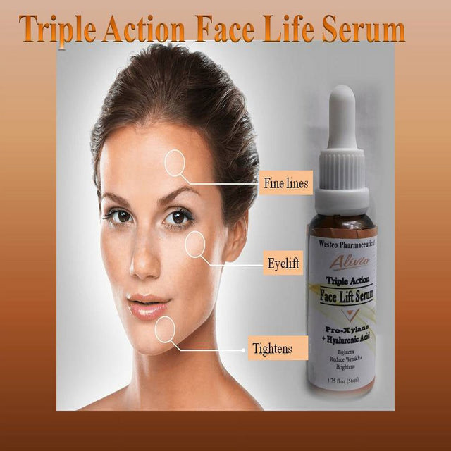 Alivio Triple Action Face Lift Serum - Pro-Xylane + Hyaluronic Acid; Tightens, Reduce Wrinkles & Brightens (Fragrance Free)