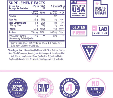 Zhou Nutrition Plant Based Vegan Protein Powder, Best Absorption Digest Score, Complete Amino Acid Profile, Dairy Free, Soy Free, Gluten Free, Sugar Free, Vanilla, 21G Protein, 16 Servings