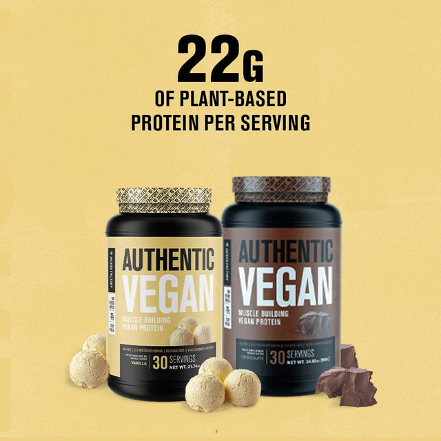 Authentic Vegan Plant Based Protein Powder - 22G of Plant Based Protein - No Soy, Non-Gmo - Sourced from Organic Peas, Mung Beans, Sunflower, Pumpkin & Watermelon Seeds, 30 Servings, Vanilla