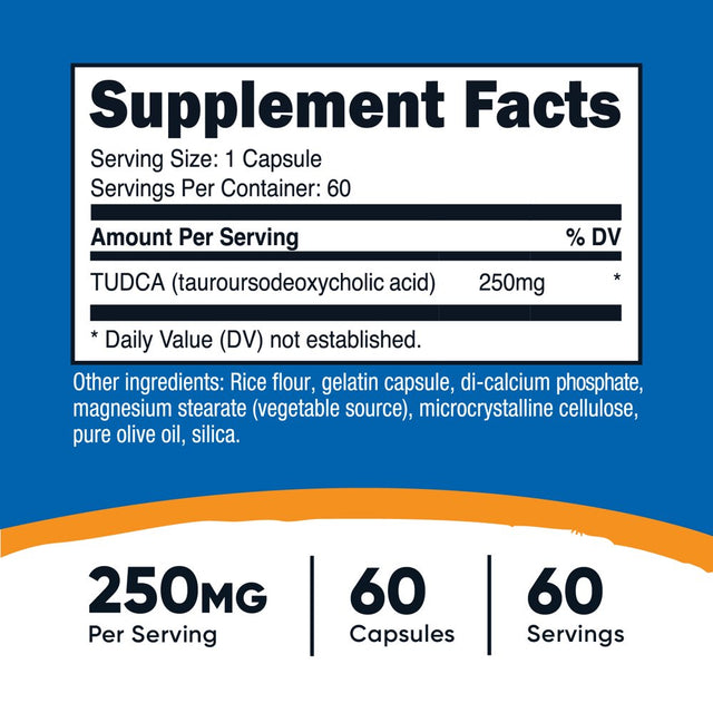 Nutricost Tudca 250Mg, 60 Capsules (Tauroursodeoxycholic Acid) - Gluten Free, Non-Gmo Supplement