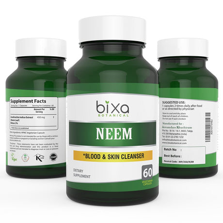 Neem Leaf Extract Capsule with 3% Bitters | 60 Vegan Capsules | (450Mg) | Ayurvedic Herbal Tonic for Blood & Skin Cleanser | Herbal Supplement for Immunity Booster, Natural Anti-Septic & Anti-Fungal