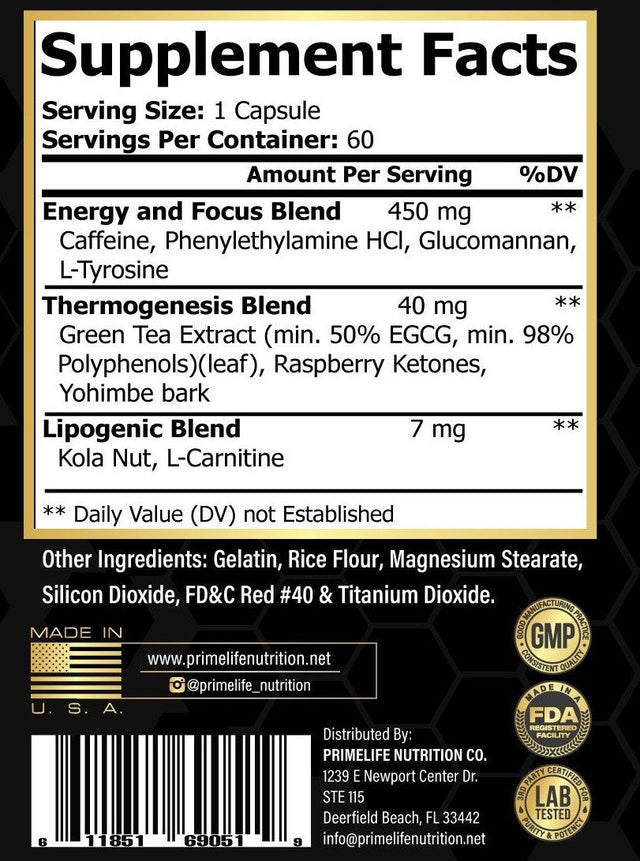 Primelife Lipoxylean Advanced Fat Burner Supplement for Men & Women - Weight Loss & Appetite Control Thermogenic, 60 Capsules