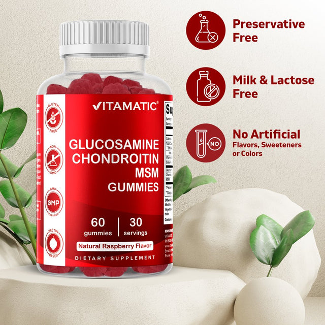 Vitamatic Glucosamine Chondroitin Gummies with MSM & Vitamin E - Joint Support - 60 Pectin Based Gummies