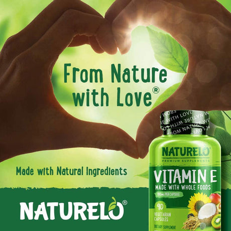 NATURELO Vitamin E - 180 Mg (300 IU) of Natural Mixed Tocopherols from Organic Whole Foods - Supplement for Healthy Skin, Hair, Nails, Immune & Eye Health - Non-Gmo, Soy Free - 90 Vegan Capsules