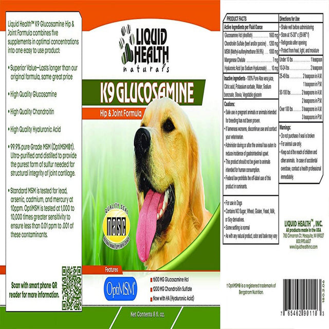 LIQUIDHEALTH K9 Glucosamine for Dogs Liquid Vitamin for Joint Health Support, 8 Fl. Oz 2-Pack