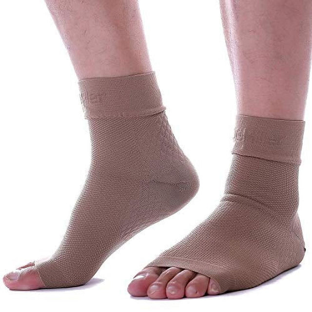 Doc Miller Ankle Compression Sleeve - Heel Brace for Heel Pain - Plantar Fasciitis Foot Wrap for Ankle Support and Neuropathy Relief - 1 Pair Tan Skin Plantar Fasciitis Wrap - X-Large Size