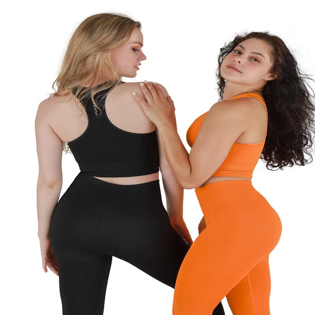 Innersy Sports Bra for Women Padded Racerback Workout Bras Wirefree Yoga Tops Pack of 2 (2XL, Orange & Black)