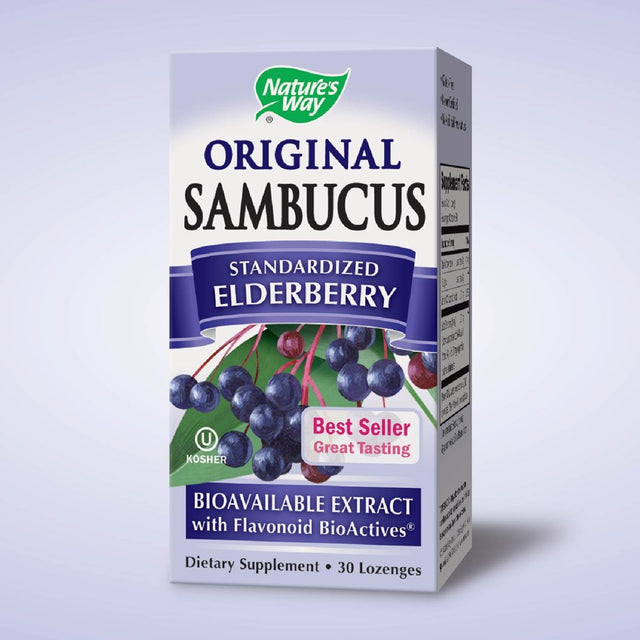 Nature'S Way Original Sambucus Elderberry Lozenges, Herbal Supplements with Vitamin C, Gluten Free, Vegetarian, 30 Count