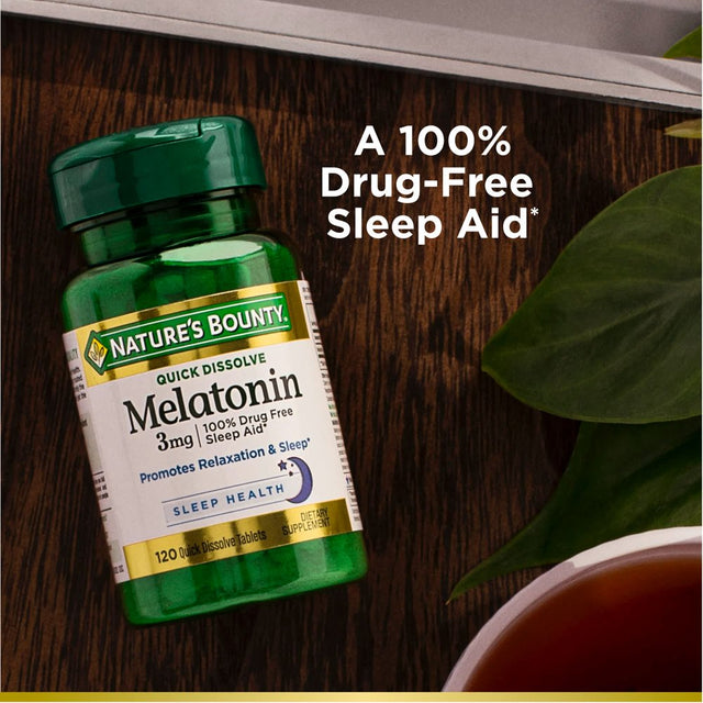 Nature'S Bounty Melatonin Sleep Aid Tablets, 3 Mg, 120 Quick Dissolve Tablets