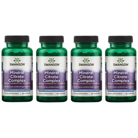 Swanson Mineral Citrate Complex - Calcium, Magnesium, Zinc, Potassium 4 Pack