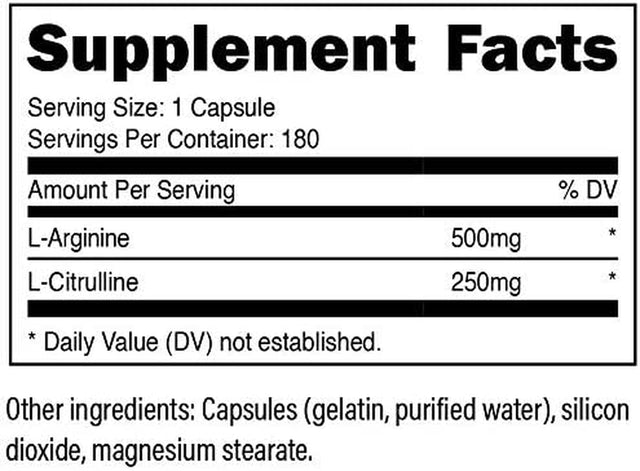 XPI L-Arginine + L-Citrulline 750Mg, 180 Capsules