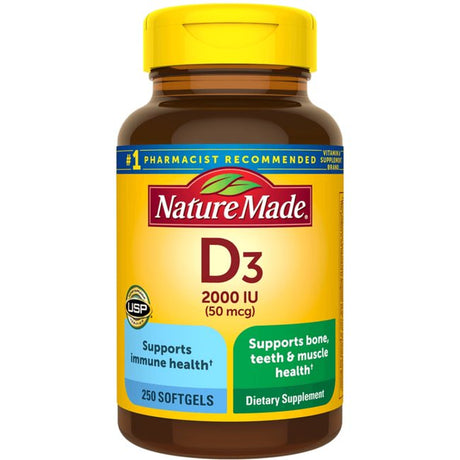 Nature Made Vitamin D3 2000 IU (50 Mcg) Softgels, 250 Count