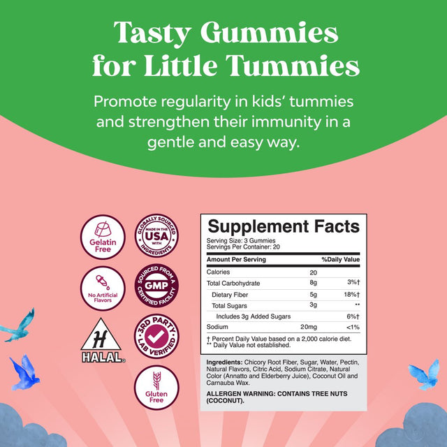 Kids Fiber Gummy Prebiotics Supplement - Soluble Fiber Gummies for Kids Constipation Relief Digestive Health - Kids Fiber Gummies Immune System Booster Delicious Gummy Vitamins