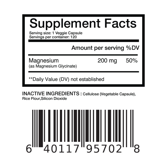 Magnesium Bisglycinate 200Mg High Absorption Chelated - 120 Vegan Capsules - Supports Hearth Health, Muscle Cramps, Bone Health, Positive Mood - Non-Gmo and Gluten Free (1)