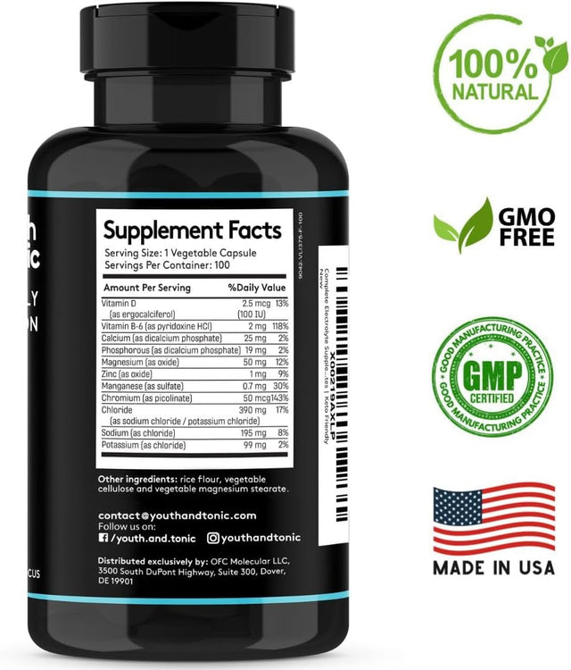 Complete Electrolyte Supplement Pills High Absorption | Cmax Potassium Chloride Magnesium Sodium Calcium Zinc | Boost Endurance Muscle Recovery Mental Focus | Salt Electrolytes Tablets | Keto Friendly