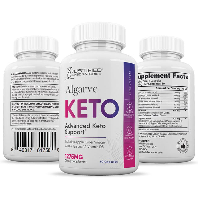 (2 Pack) Justified Laboratories Algarve Keto ACV Pills 1275Mg Dietary Supplement 120 Capsules