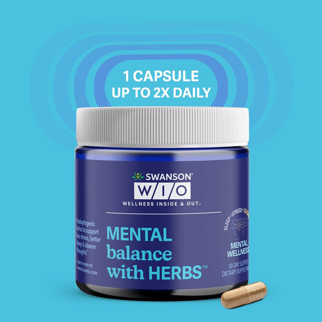 Swanson WIO™ MENTAL Balance with HERBS™ for Stress Support, Better Sleep, Ayurvedic, Focus, More Energy, Adaptogen, Ashwagandha, Ginseng, Mental Wellness,Ules (30-Day Supply)