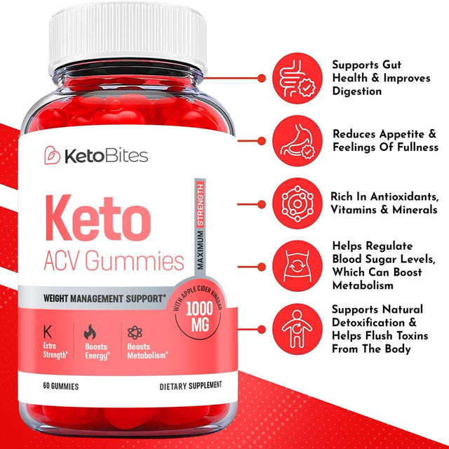 (3 Pack) Keto Bites Keto ACV Gummies - Supplement for Weight Loss - Energy & Focus Boosting Dietary Supplements for Weight Management & Metabolism - Fat Burn - 180 Gummies