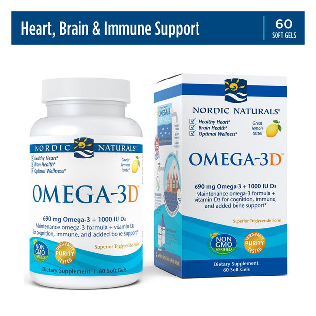 Nordic Naturals Omega-3D Softgels, EPA & DHA, Lemon, 60 Ct