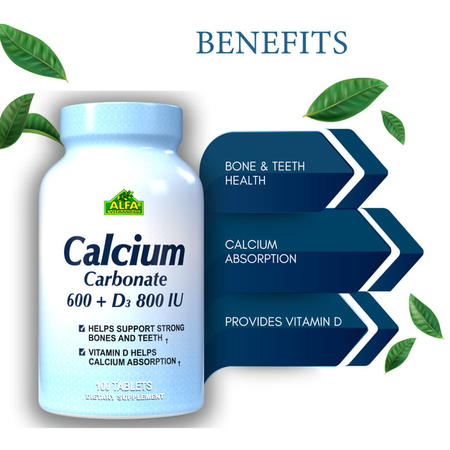 Calcium 600MG + Vitamin D 800 IU - Bone & Joint Support - 100 Tablets