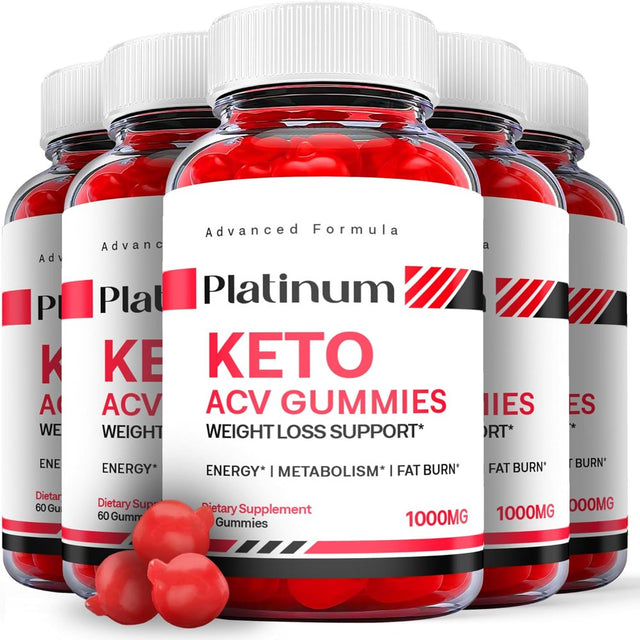 (5 Pack) Platinum Keto ACV Gummies - Apple Cider Vinegar Supplement for Weight Loss - Energy & Focus Boosting Dietary Supplements for Weight Management & Metabolism - Fat Burn - 300 Gummies