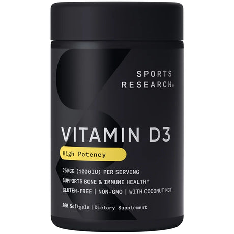 Sports Research Vitamin D3 1,000 Iu, 25 Mcg, Coconut Oil Softgels, 360 Count